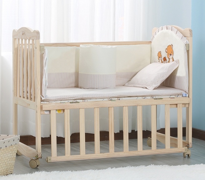 Japanese Style Solid Wood Non-Lacquer Multi-Function Baby Bed Baby Shake Bed Baby Bed