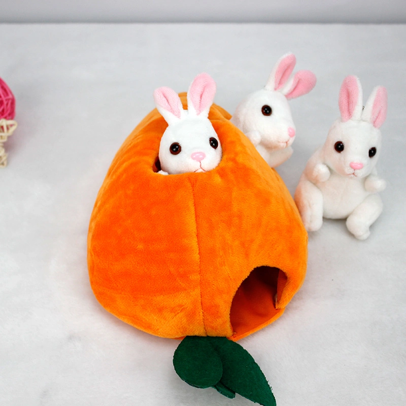 2021 Custom Stuffed Rabbit Carrot Nest/House Animal Toy Sets Small Plush Baby Soft Rabbit Pet Plush Toy