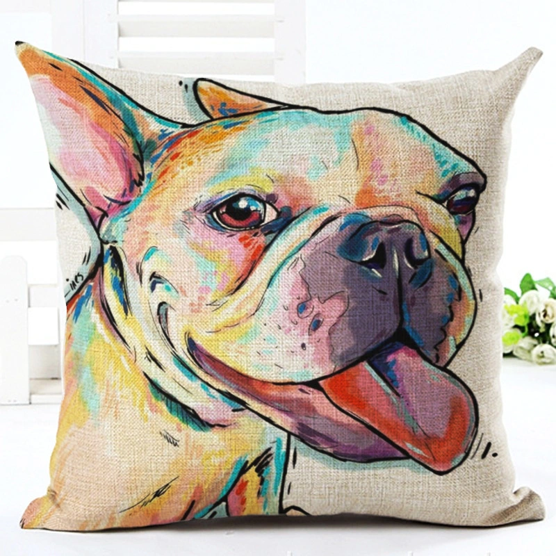 Painted Pet Dog Series Linen Pillowcase Living Room Sofa Cushion Cover