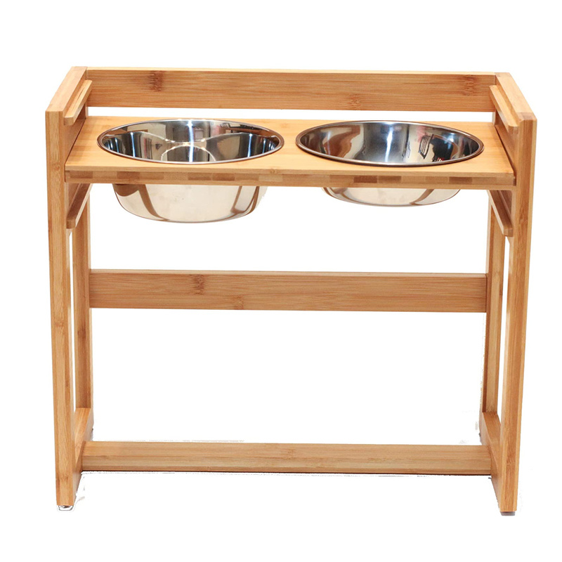 Adjustable Pet Bowl Feeder with Bamboo Stand Disassemble Pet Accessories