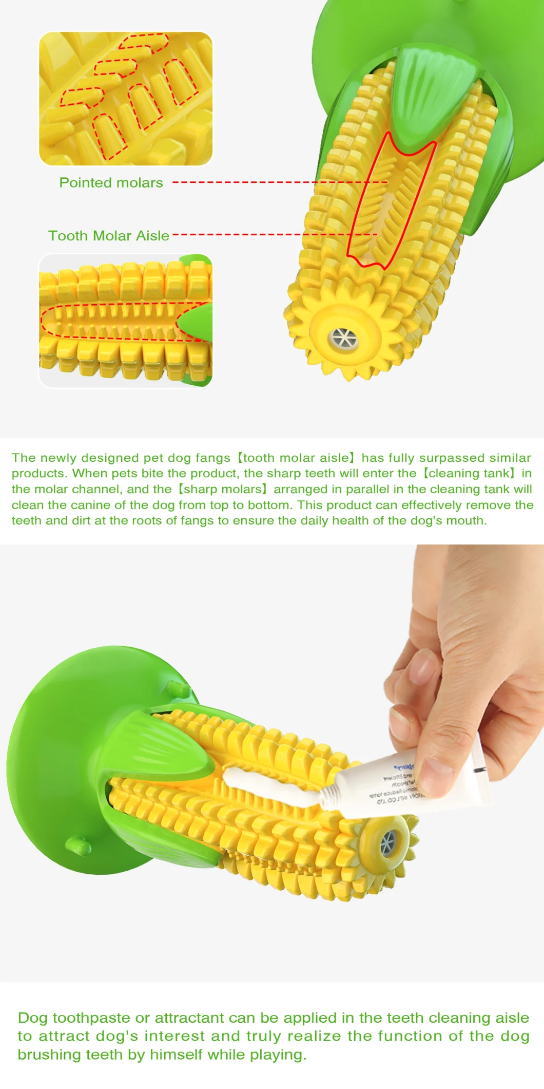 Durable Corn Shaped Dog Toothbrush Suction Squeaker Rubber Pet Chew Toys Teething Stick Puppy Game Anxiety Calming