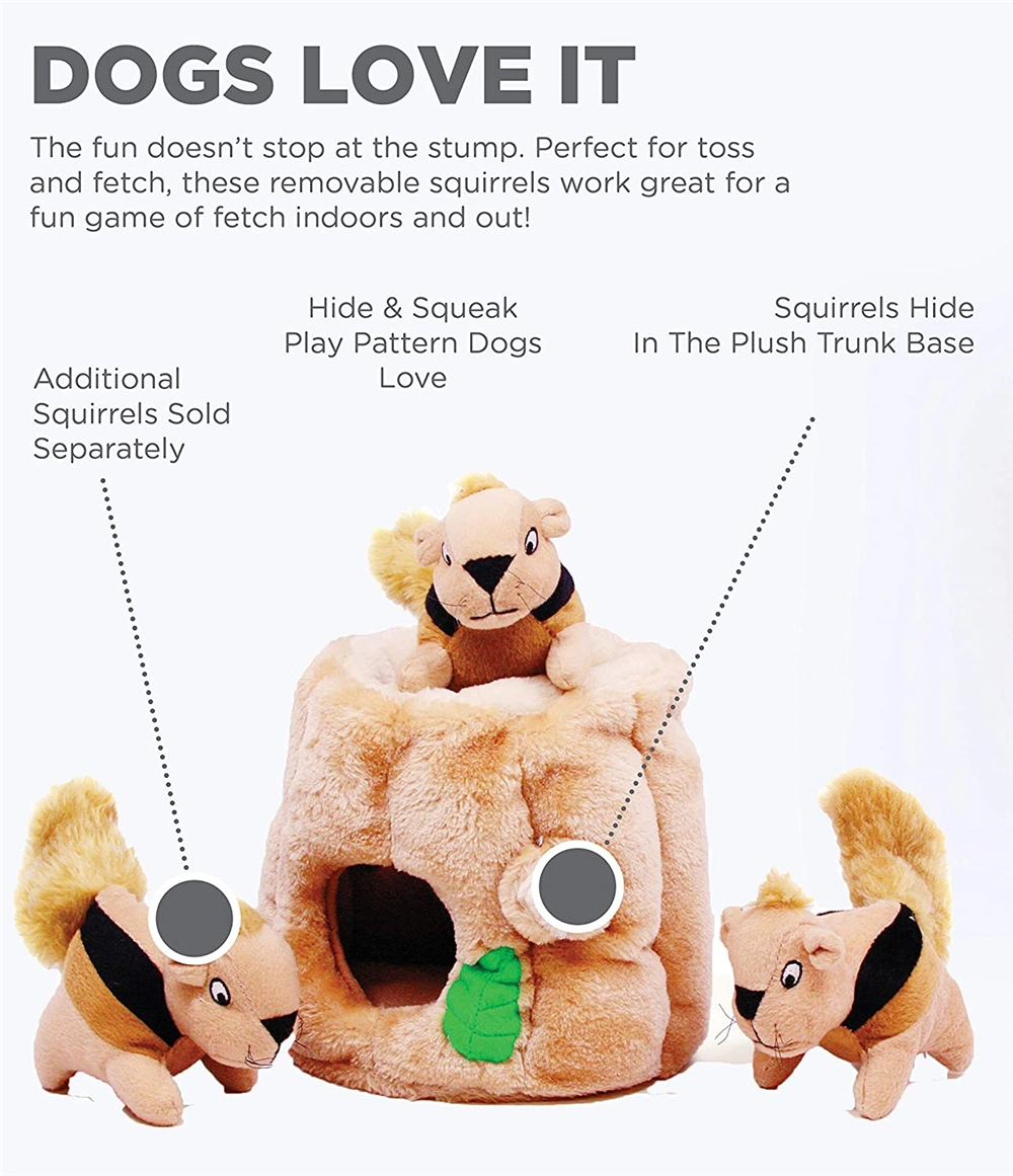 2021 Hot Sale New Design Plush Squeaky Dog Toy Hide-a-Squirrel Squeaky Puzzle Plush Dog Toy