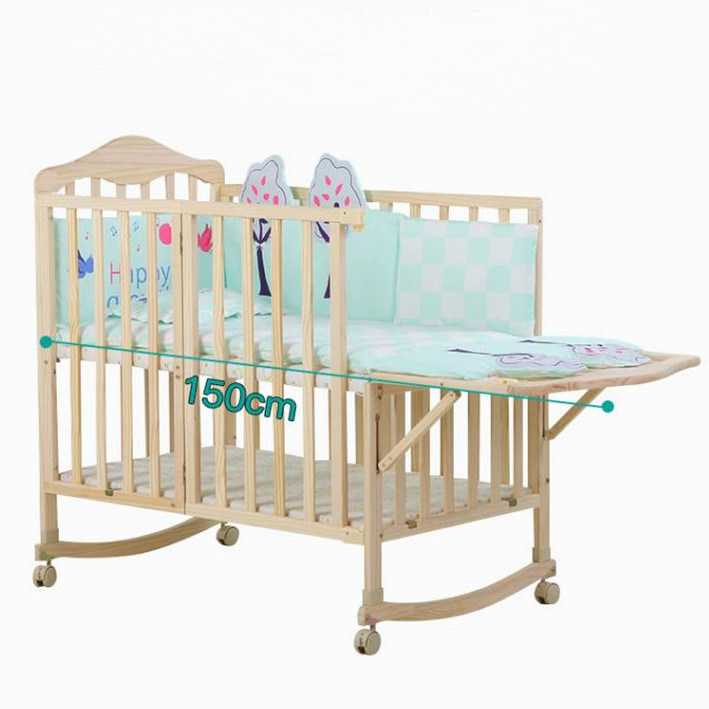 Convenient Wood Kids Bed Attachable Parent Bed/Bedside Baby Crib/Baby Cot Bed Wood