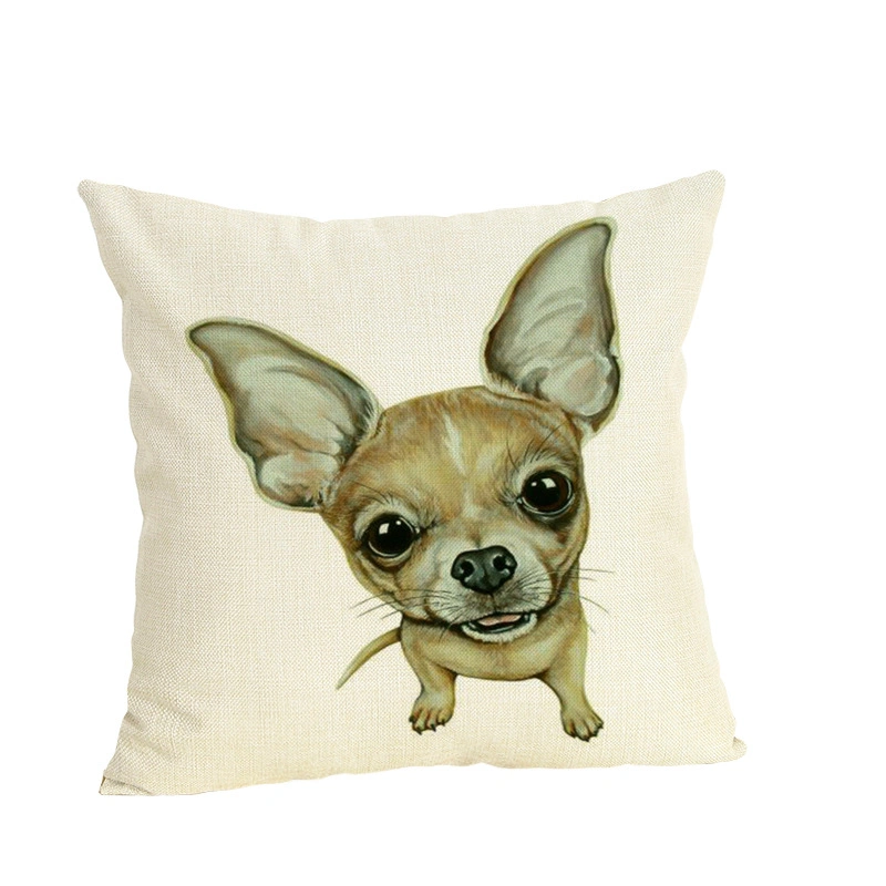 Cute Colorful Pet Dog Series Linen Pillowcase Living Room Sofa Cushion Cover