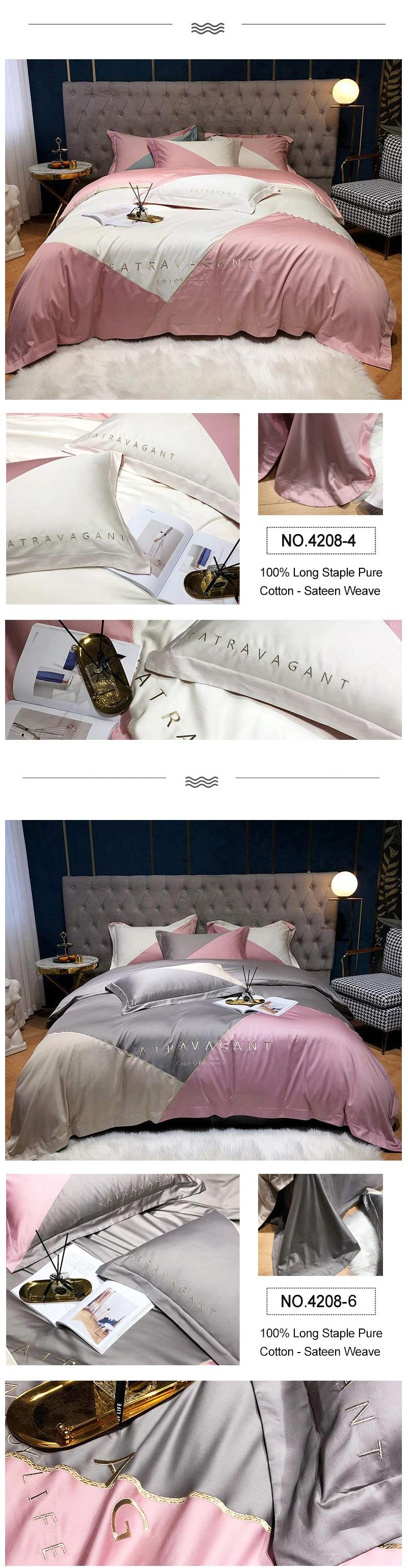 Luxurious Wedding Bed Sheet Set Mix & Match Color Comfortable 100% Silk California  King Bed