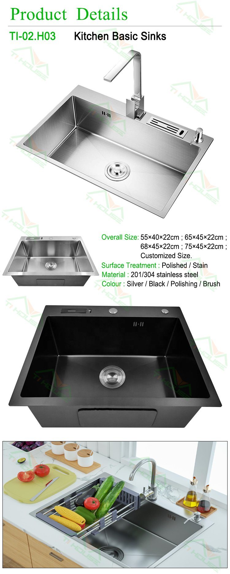 Stainless Steel Trough Sink Bathroom Basin Stainless Steel Kitchen Sink
