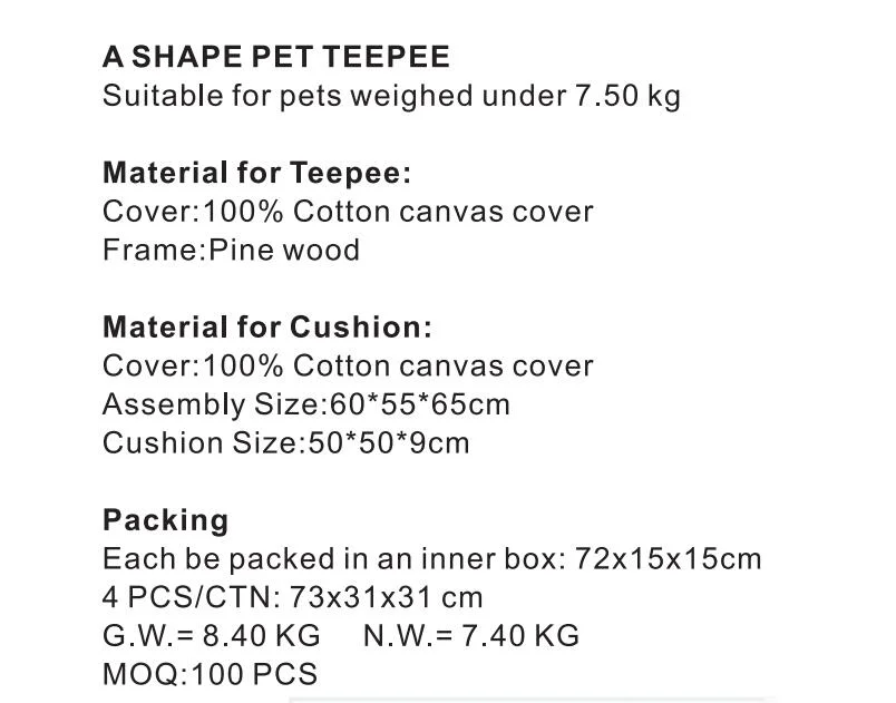 Fashion Pet Teepee Washable Durable Foldable Pet House Tent