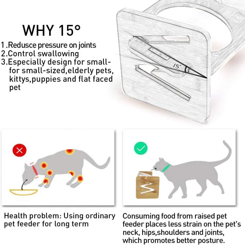 Adjustable Height Pet Accessories Elevated Pet Feeder with Bamboo Stand