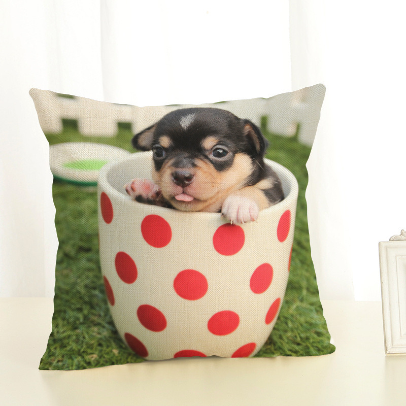 Cute Animal Little Dog Husky Linen Pillowcase Living Room Sofa Cushion Cover