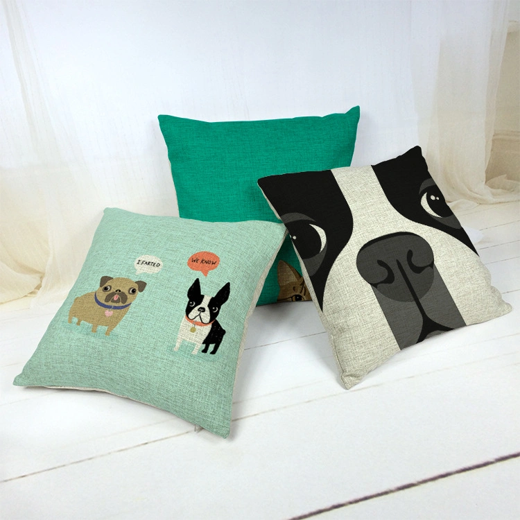 Cute Cat&Dog Linen Pillowcase Living Room Sofa Cushion Cover