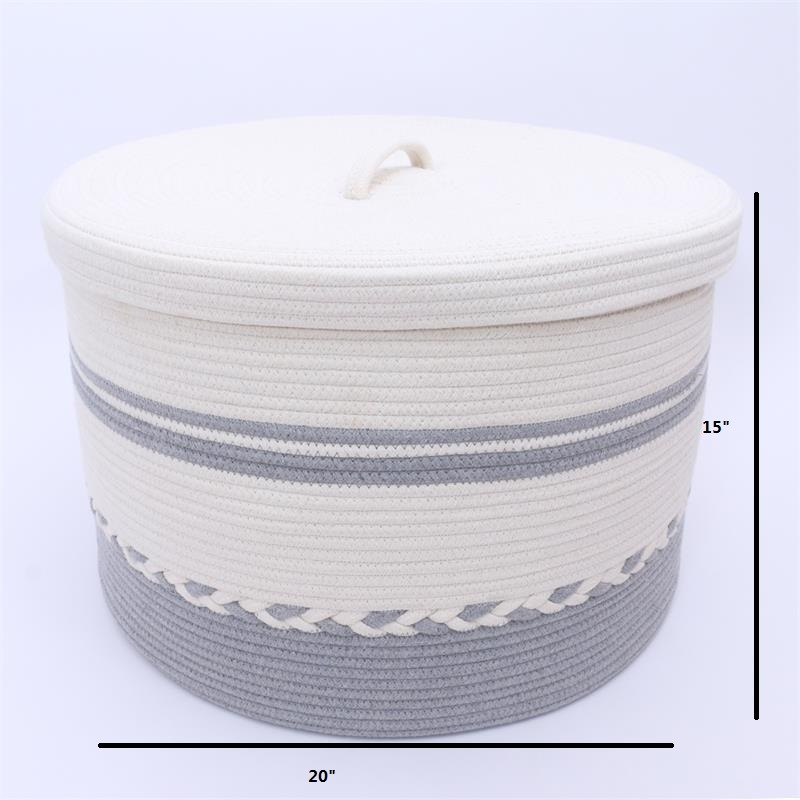 Foldable Cotton Rope Woven Home Decoration Kids Toy Storage Household Laundry Hamper Dirty Clothes Gift Container Bin Basket Organizer Bag Box with Cover Lid