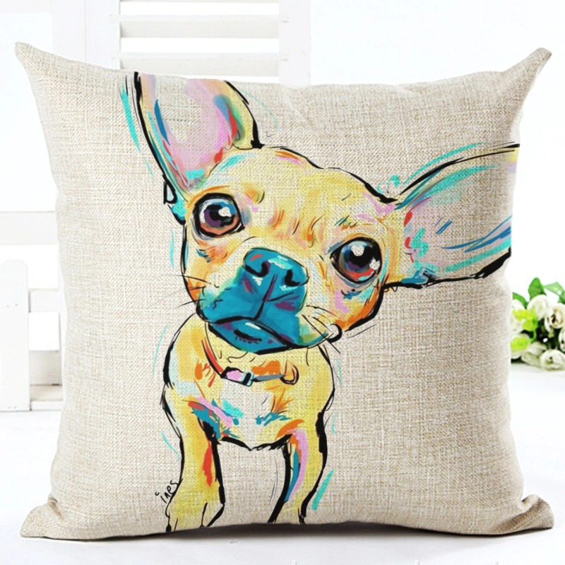 Painted Pet Dog Series Linen Pillowcase Living Room Sofa Cushion Cover