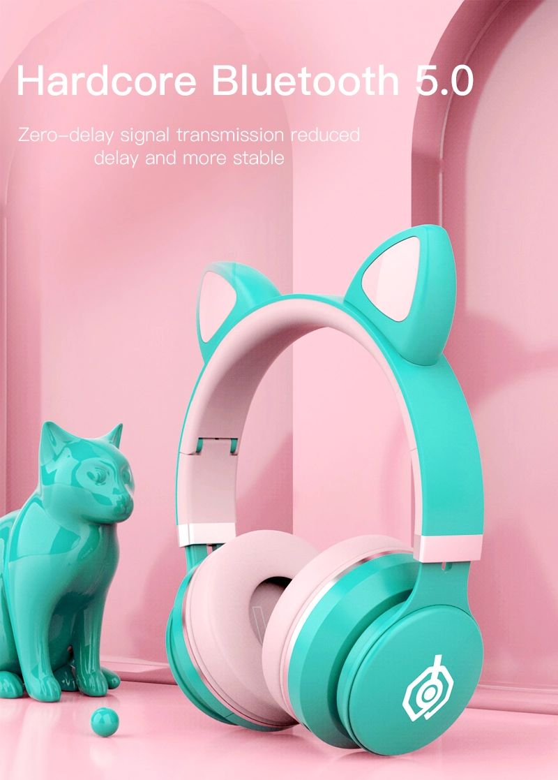 Light Cute Cat Ears Wireless Bluetooth Headset High Quality Handsfree Earphone Earbuds with Mic