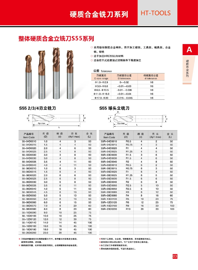 CNC Milling Cutter Carbide End Mills of Milling Cutter HRC55 for Alloy Steel