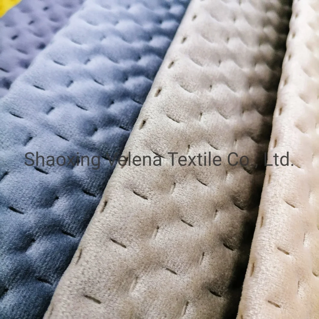 Hot Sale in Morocco Ultrasonic Quilting Fashion Fabric Polyester Velvet Furniture Fabric for Sofa