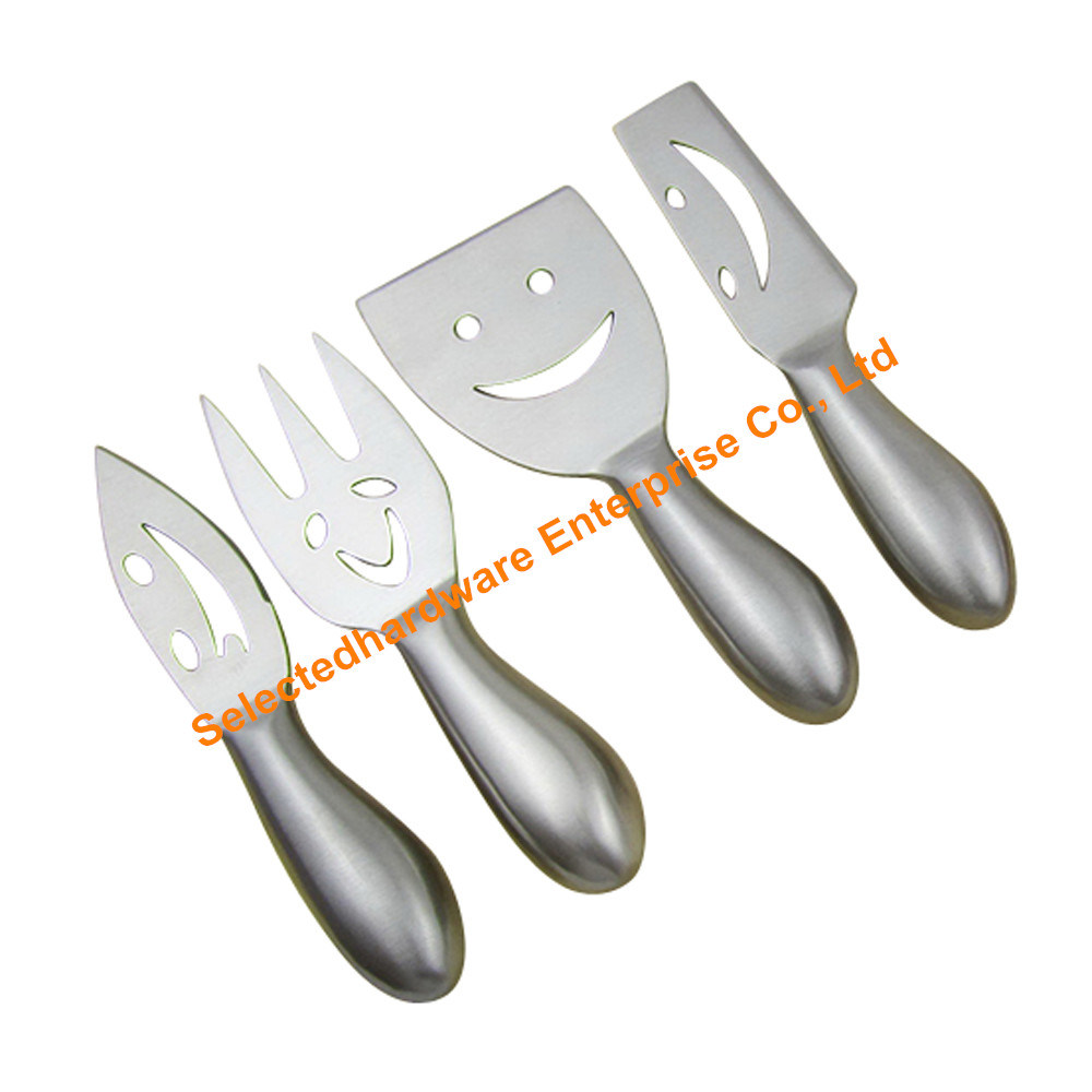 5PCS Hollow Handle Smiley Cheese Knife Set with Knife Cutting Board