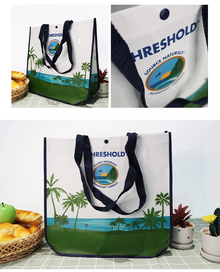 Custom Logo Printed Recycle Ultrasonic Grocery Tote Fabric PP Non Woven Shopping Bag