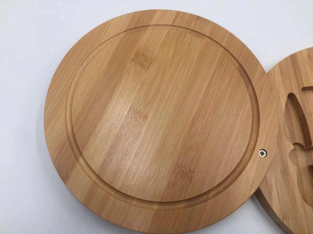 Round Bamboo Cheese Cutting Board with Knives