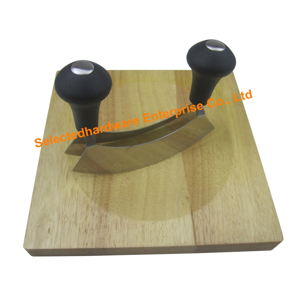 2PCS Double Blade Mincing Knife Set with Rubber Wood Cutting Board