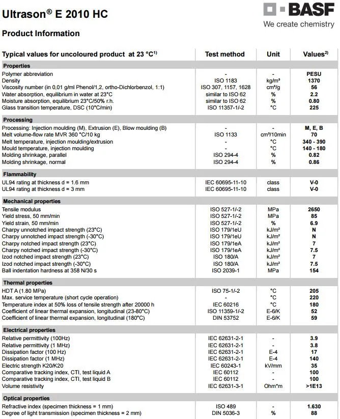 (PESU/PES) Ultrason E 2010 HC (E2010 HC/E2010HC) NAT Natural Resins