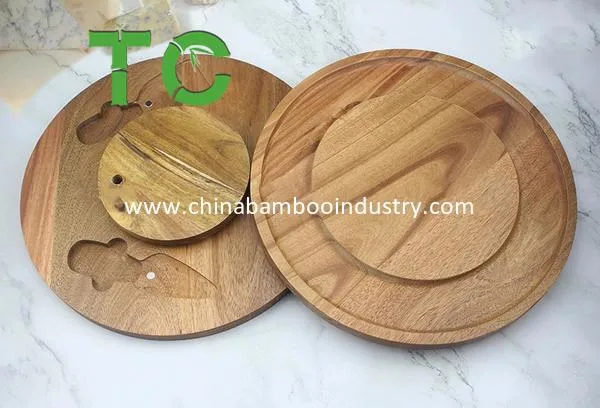 Wholesale Acacia Wood Cheese Cutting Board Set and 3 Knives