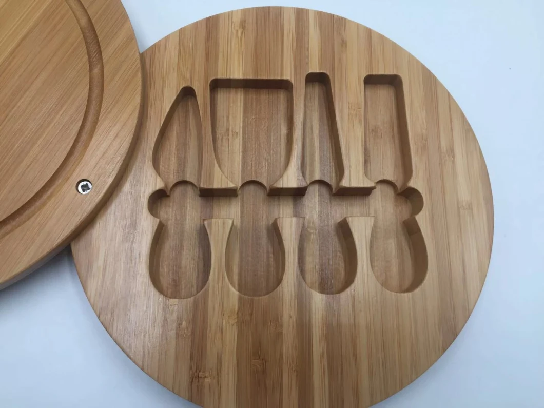 Round Bamboo Cheese Cutting Board with Knives
