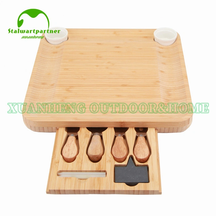 Square Thickening Large 4PC Cutlery Bamboo Bread Cheese Cutting Board Set with Drawers
