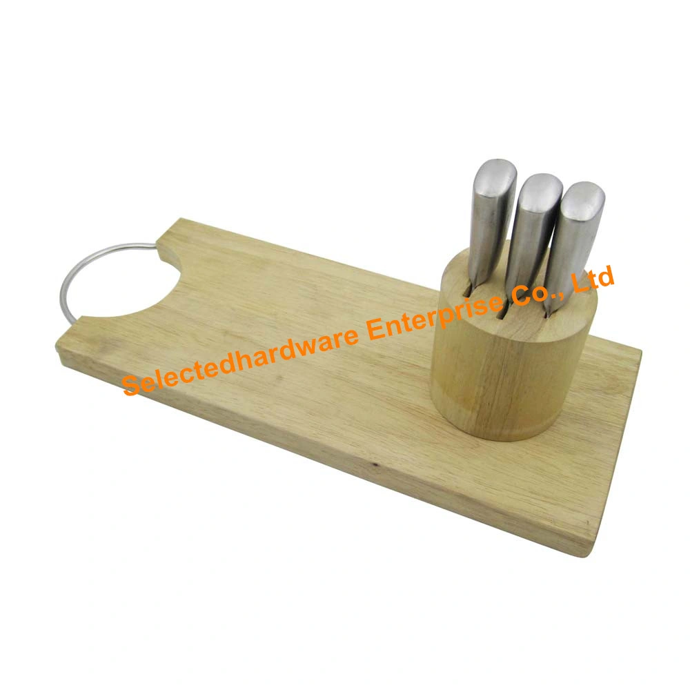 4PCS Hollow Handle Cheese Knife Set with Block and Cutting Board Set