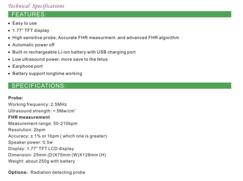 Ce/ISO Approved Hot Sale Cheap Medical Portable Pocket Ultrasonic Fetal Doppler
