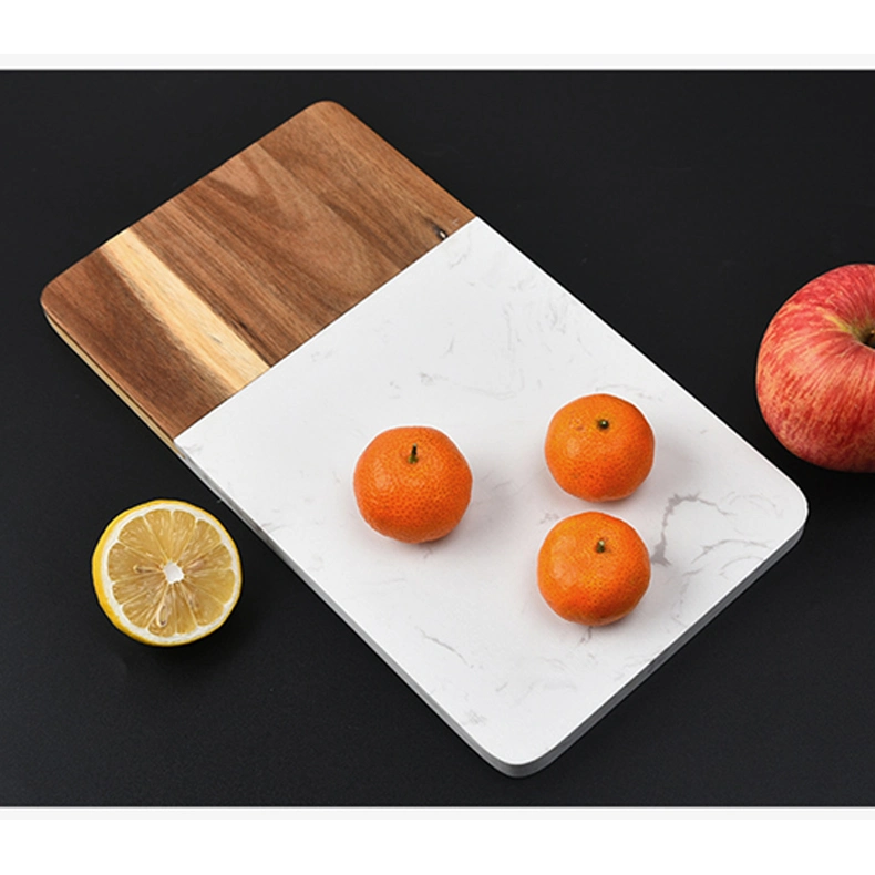 Multifunction Rectangle Kitchen Serving Tray White Marble Acacia Cheese Cutting Chopping Board