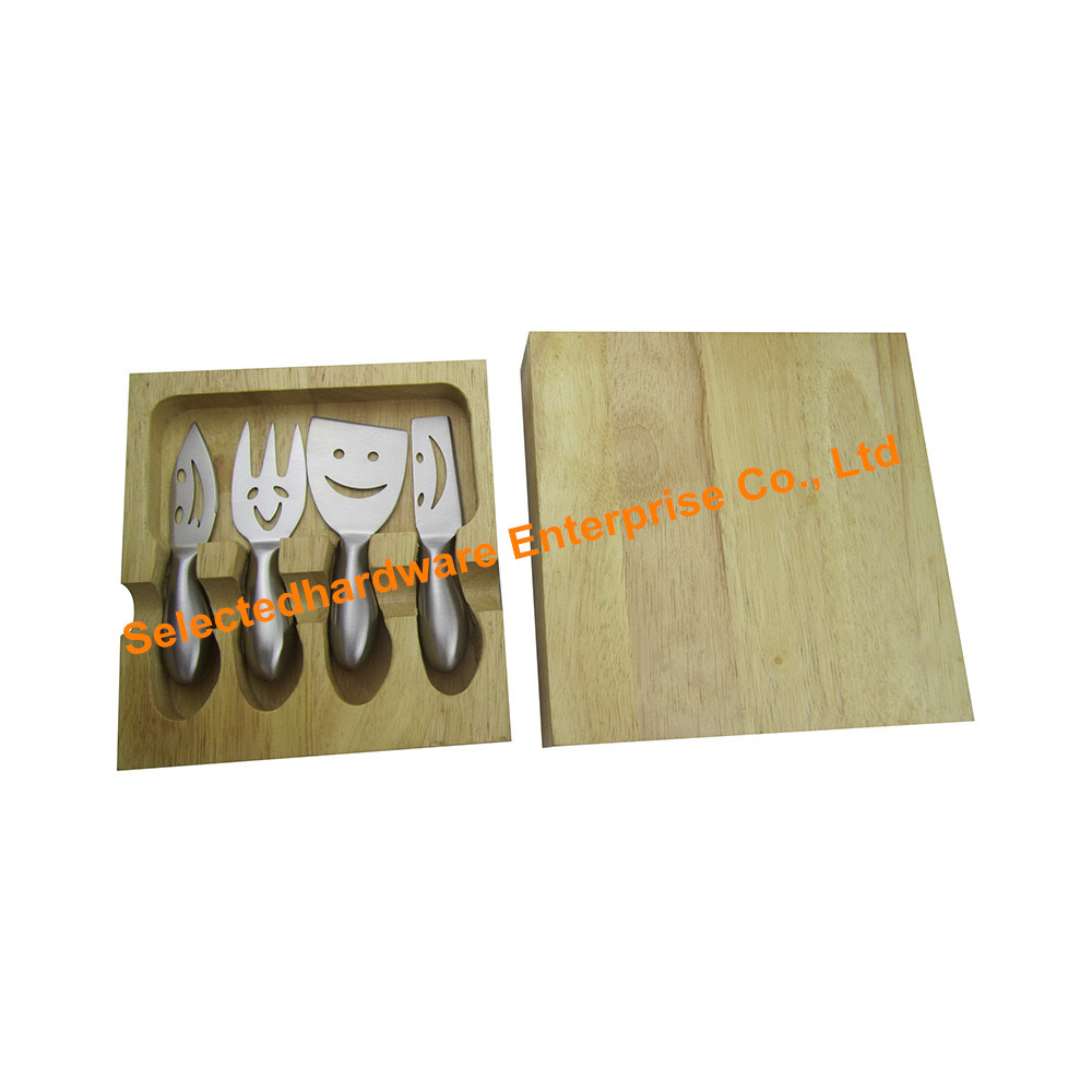 5PCS Hollow Handle Smiley Cheese Knife Set with Knife Cutting Board