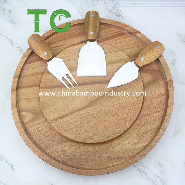 Wholesale Acacia Wood Cheese Cutting Board Set and 3 Knives