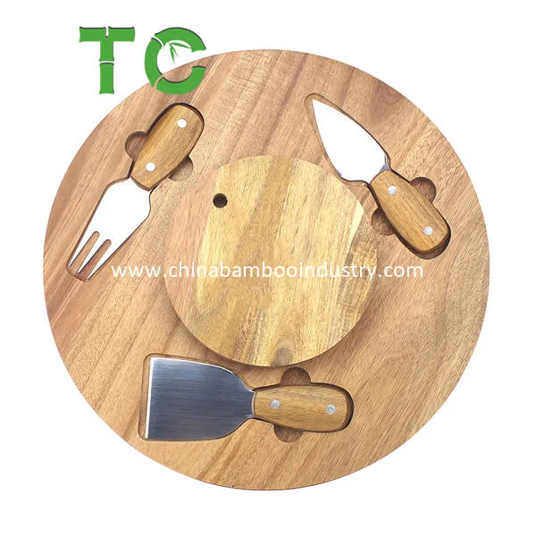 Wholesale Acacia Wood Cheese Cutting Board Set and 3 Knives