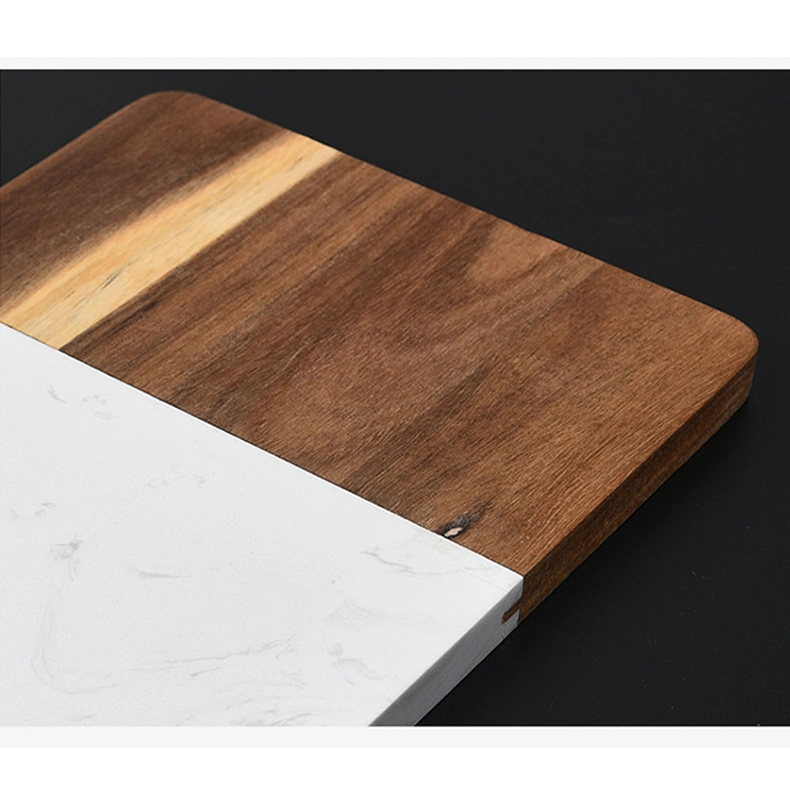 Multifunction Rectangle Kitchen Serving Tray White Marble Acacia Cheese Cutting Chopping Board