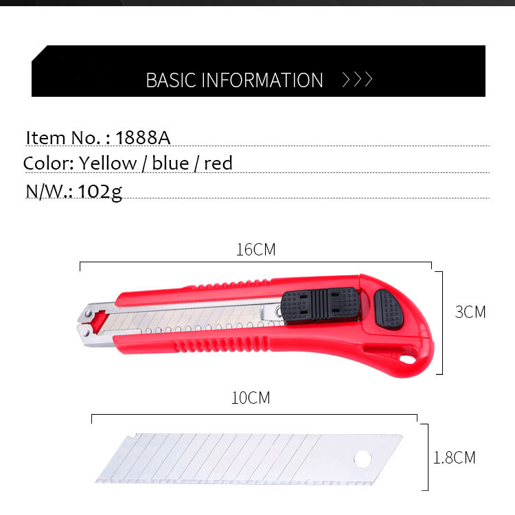 Utility Knife with Spare Blades for Carton/Tape Cutting 1888A
