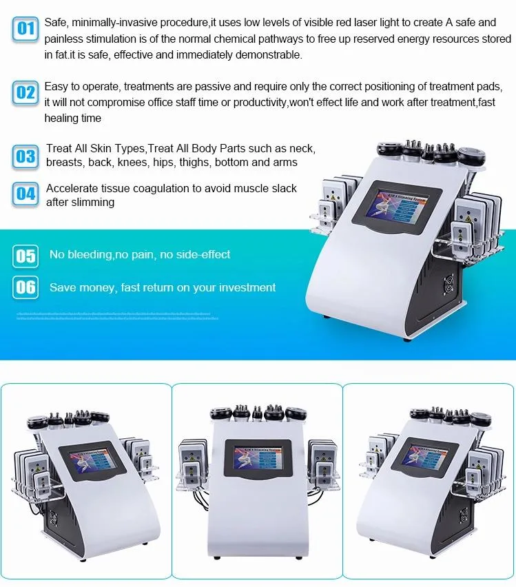 Multifunctional 6 in 1 40K Ultrasonic Cavitation Vacuum RF Radio Frequency Lipo Laser Slimming Machine