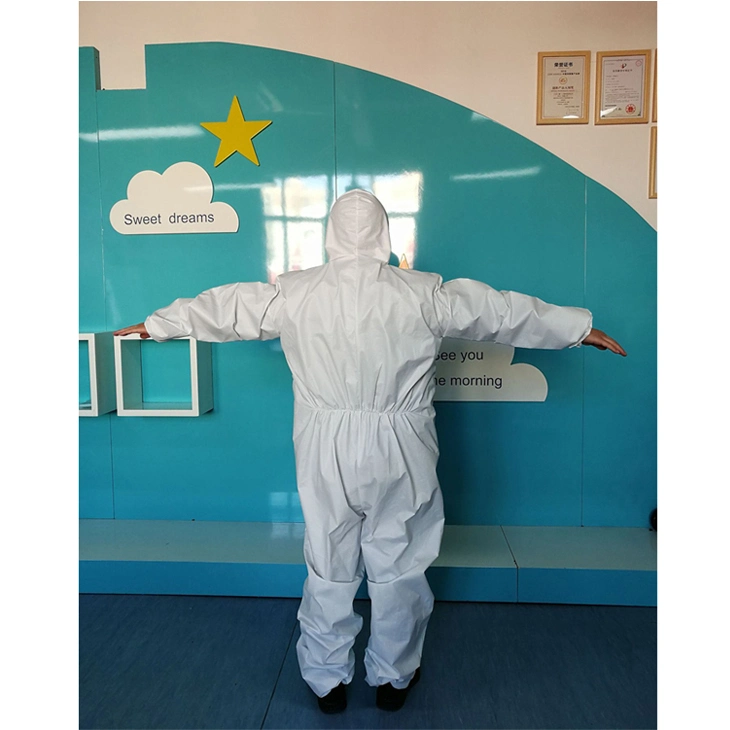 Manufacturer Fluid Resistant Isolation Clothing, High Risk White Hooded Coveralls Suit/