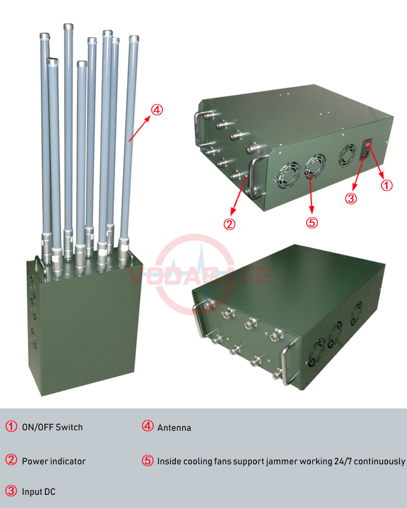 120W Military Bomb Cellphone Signal Jammer with GPS/Remote Control Cover Radius 50-100m