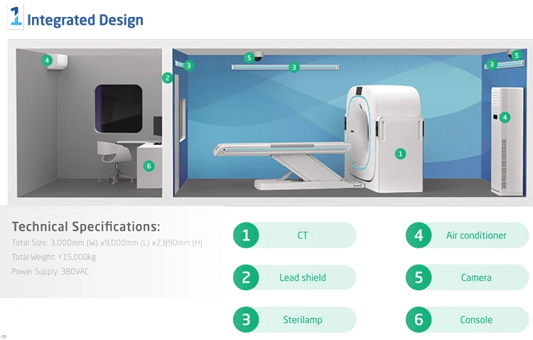 My-D055D-N Medical Equipment 16 32 64 128 256 Slice Container CT Scan Machine Hospital CT Scanner for Sale