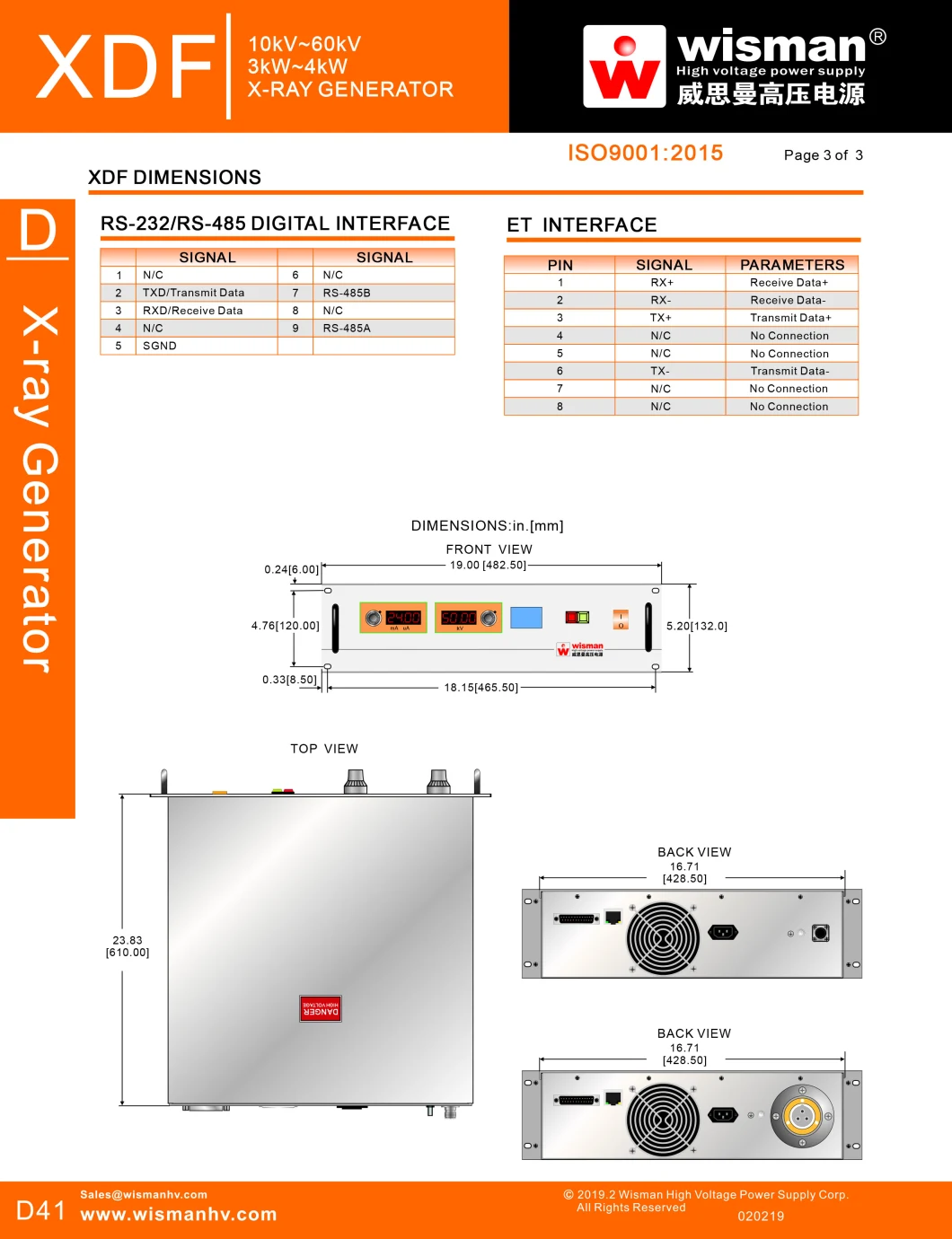 XDF Series 10kV~60kV 3kW~4kW X-ray Generator for Energy Dispersive Fluorometer