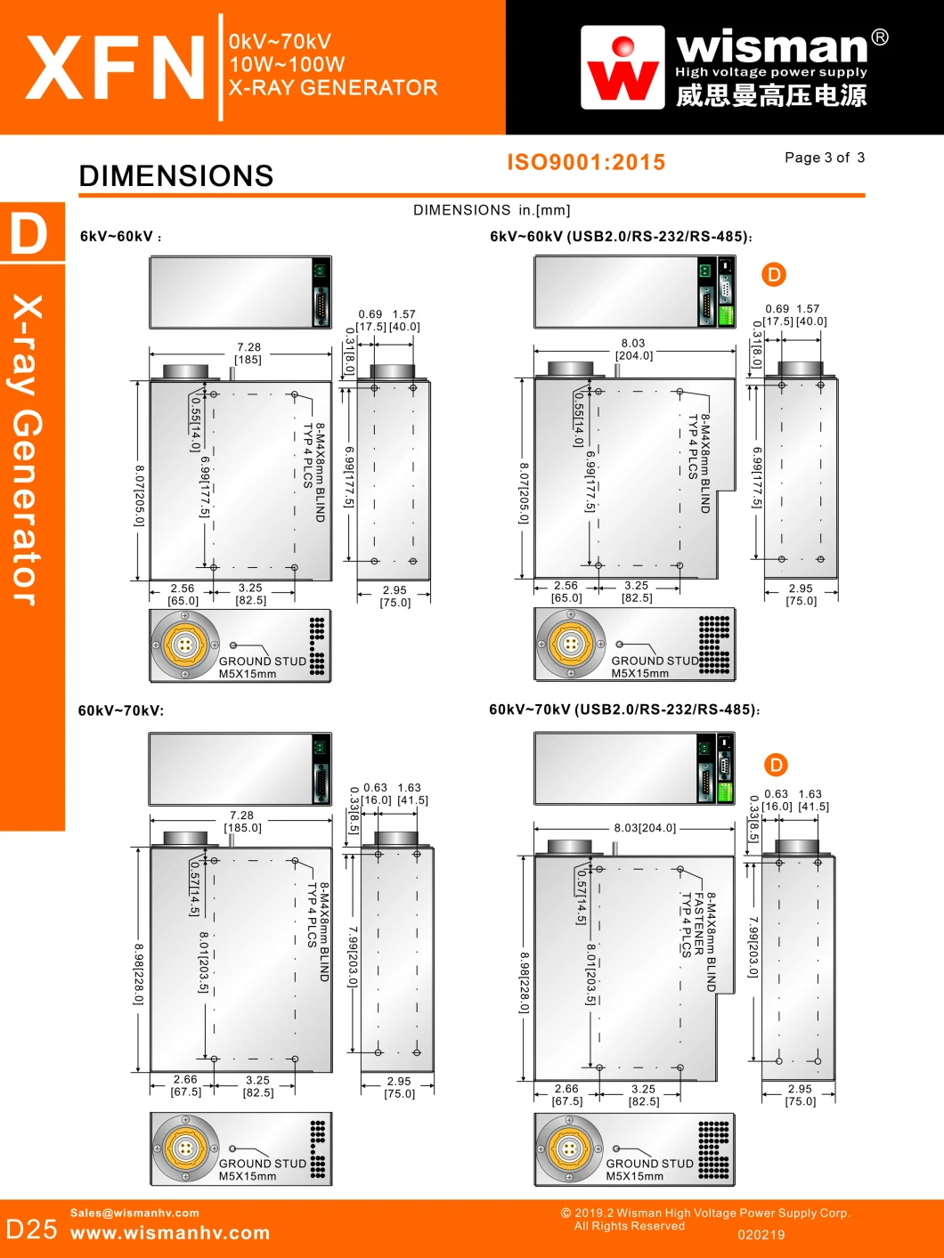 XFN Series X-ray Generator For Portable X-ray Machine (10kV-70kV,10W-100W )