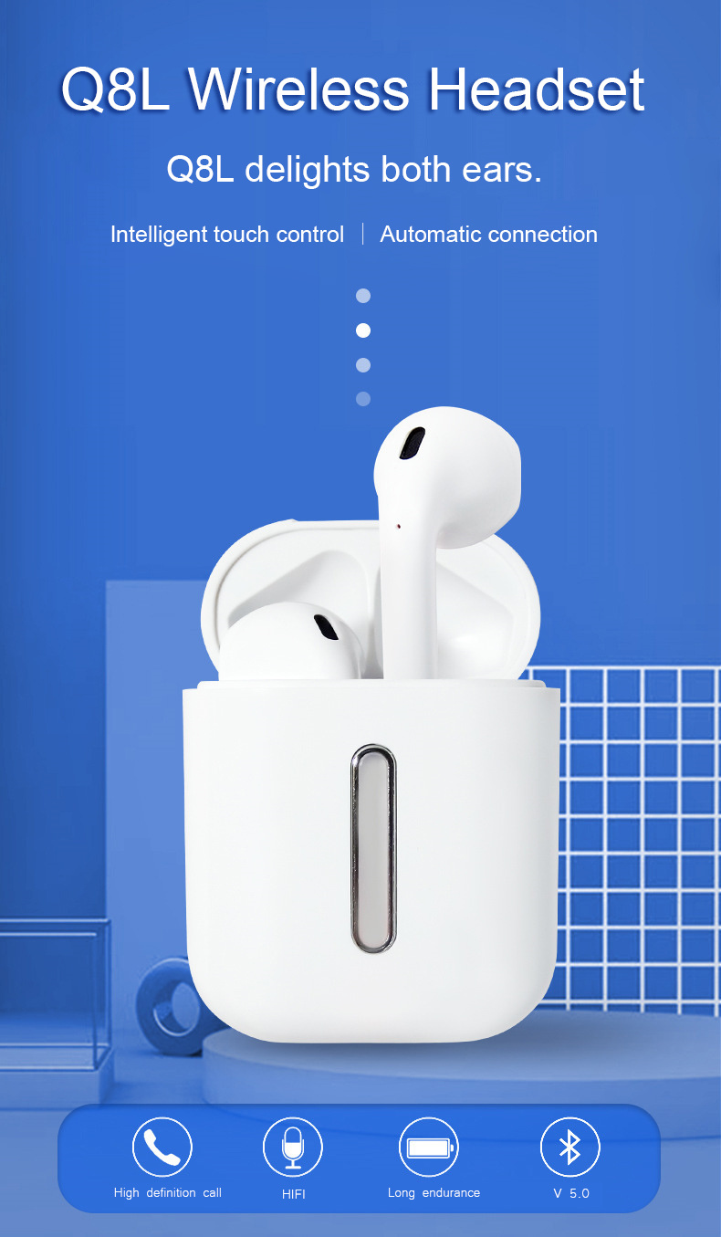 Twin Wireless Earphones Bt 5.0 Tws Q8l Bluetooth Earphones Headphones Bluetooth Earbuds with Charging Box