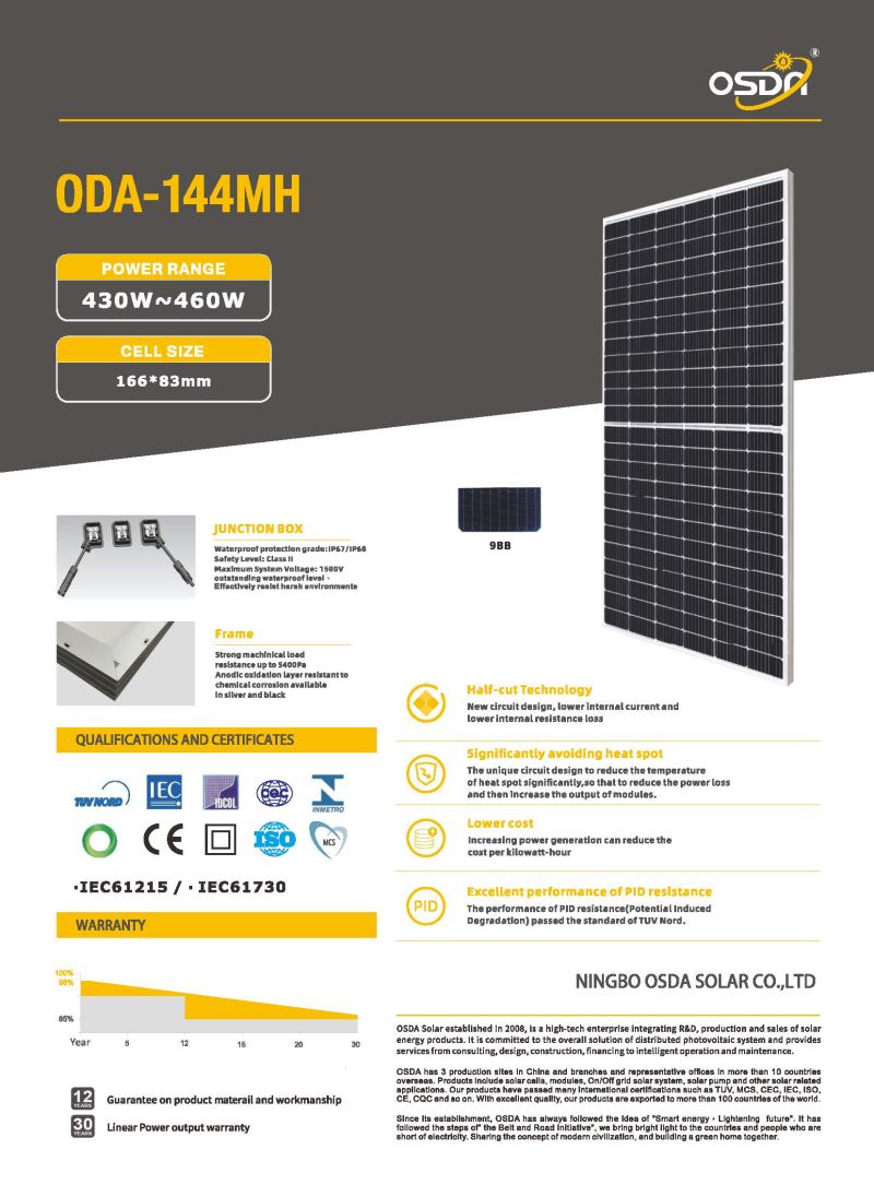 430W Solar Panel Mono with Perc 9bb Half-Cut Cells