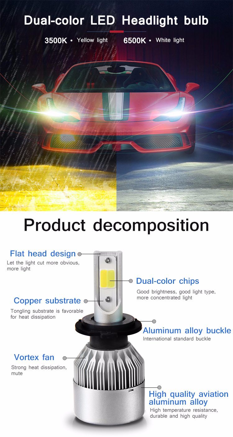 2018 Newest C6 Fan Cooling LED Headlight Bulb 9004 9006 H7 H11 H4 LED Light