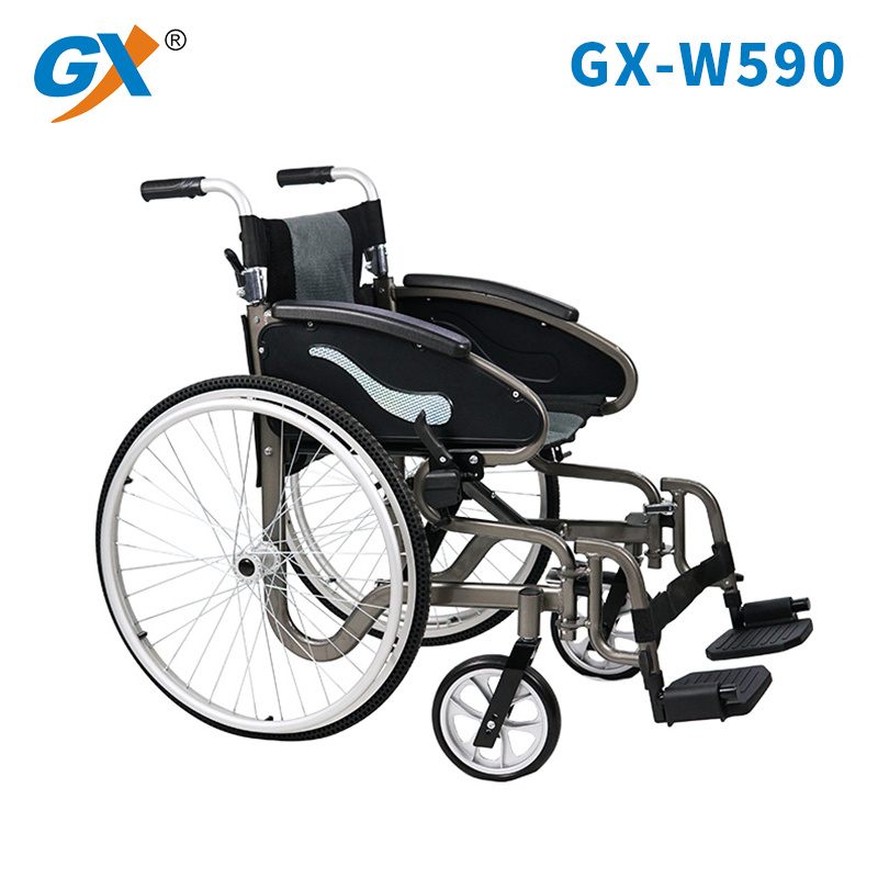 Deluxe Aluminum Wheelchair with Foldable Backrest and Hand Brake