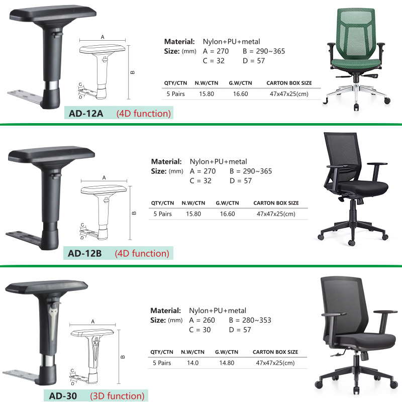 3D/4D Adjustable Function Lift Office Chair Armrest, PU Armrest