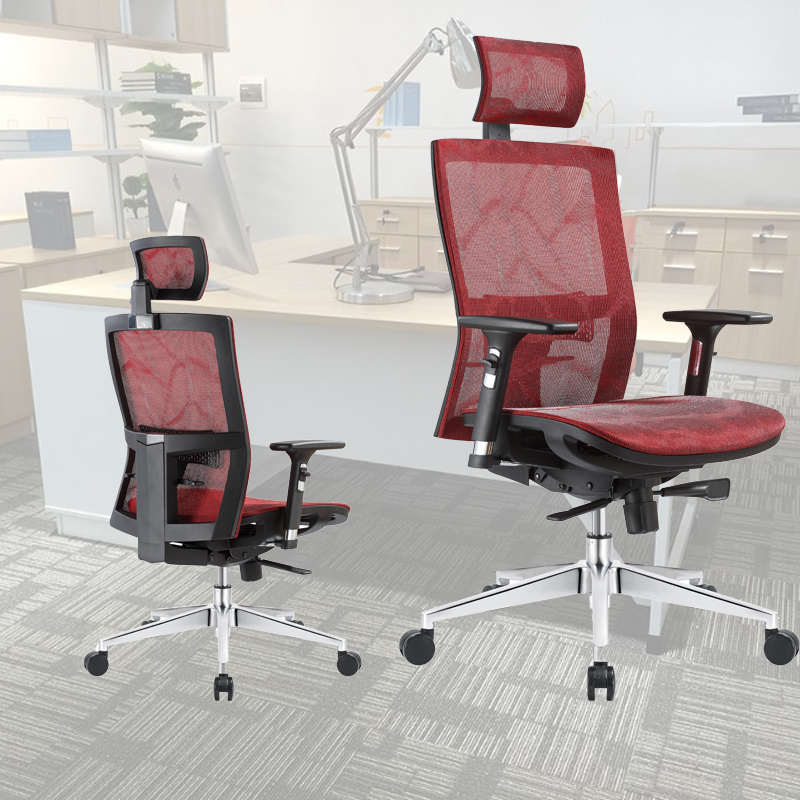 Red Big and Tall Full Mesh Office Chairs with Adjustable Back Lumbar Support