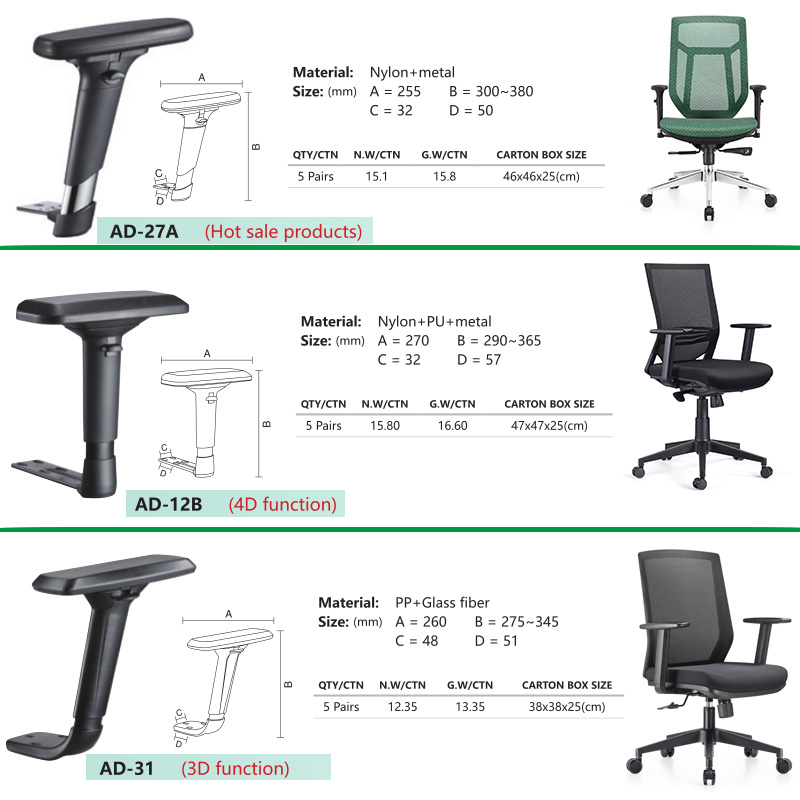 3D/4D Adjustable Function Lift Office Chair Armrest, PU Armrest