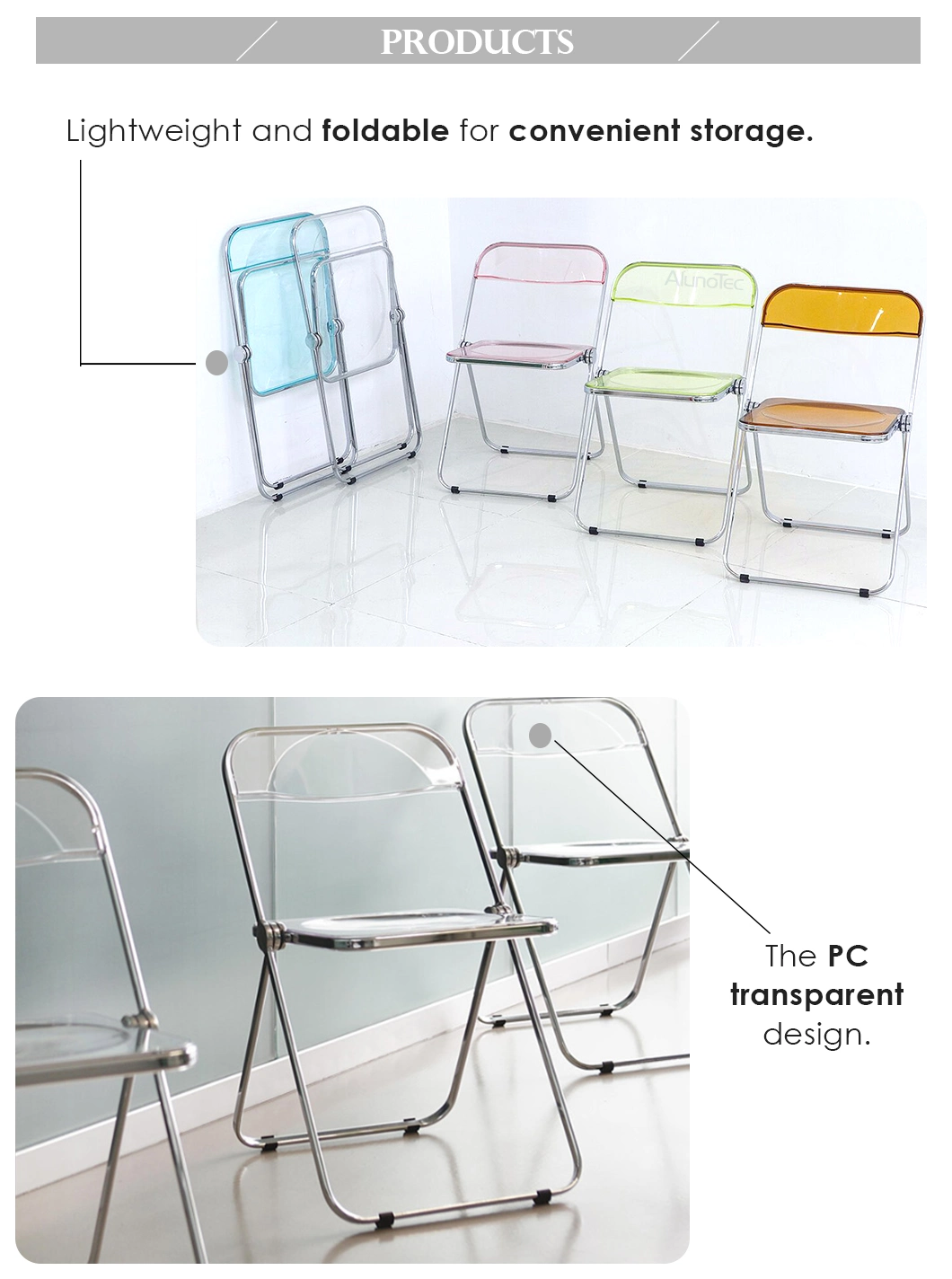 Indoor Use Desk Chair Transparent Colorful Plastic Office Chairs Folding Chairs