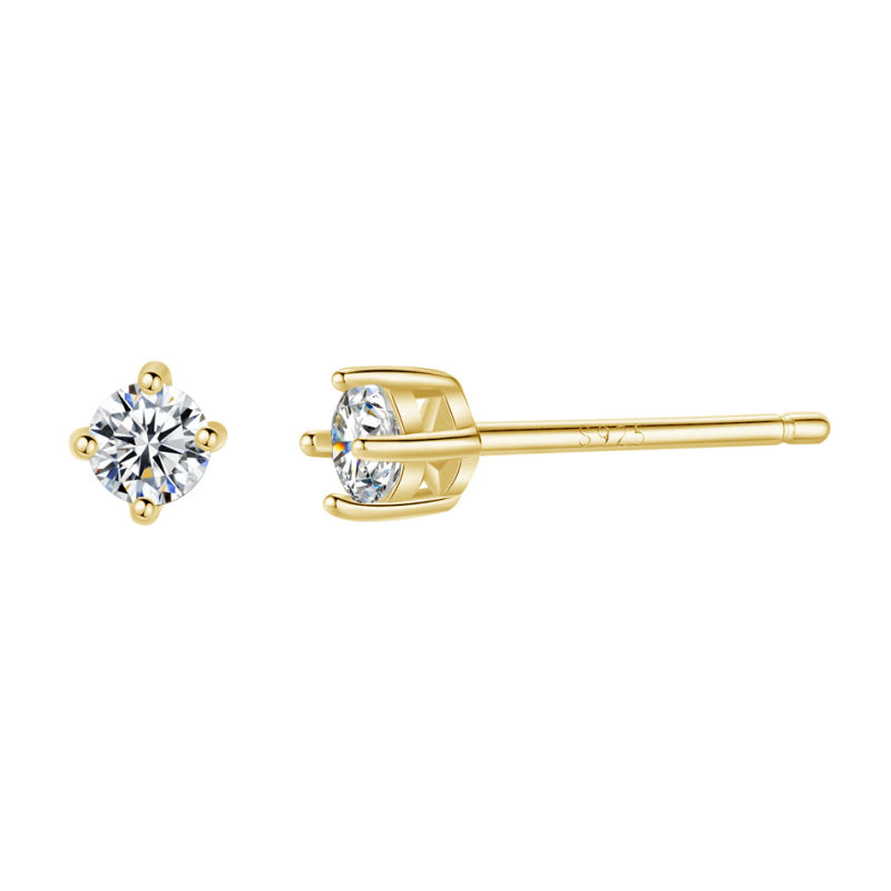 Luxury 925 Sterling Silver Women Jewelry High Quality 18K Gold Plated Simple Cubic Zircon Stud Earrings